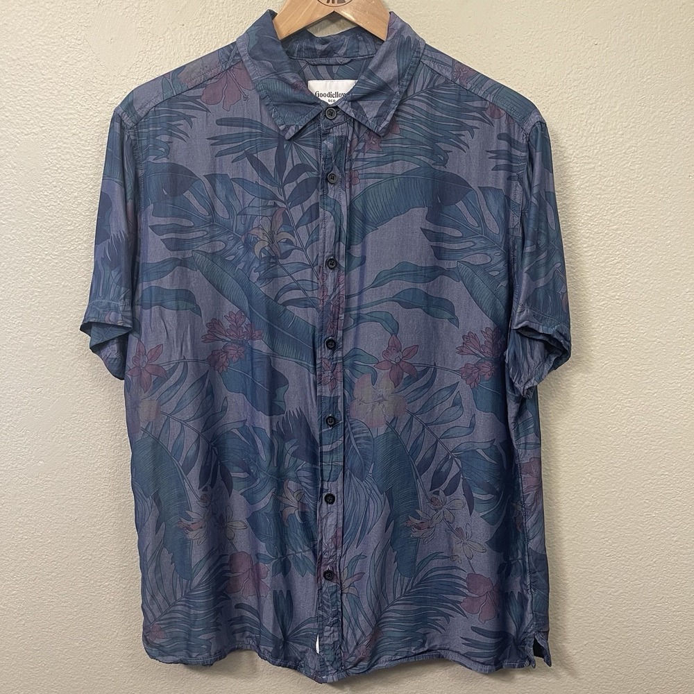 Goodfellow Men's Dark Tropical Summer Shirt Button Up Beach Vacation Cruise Sz L